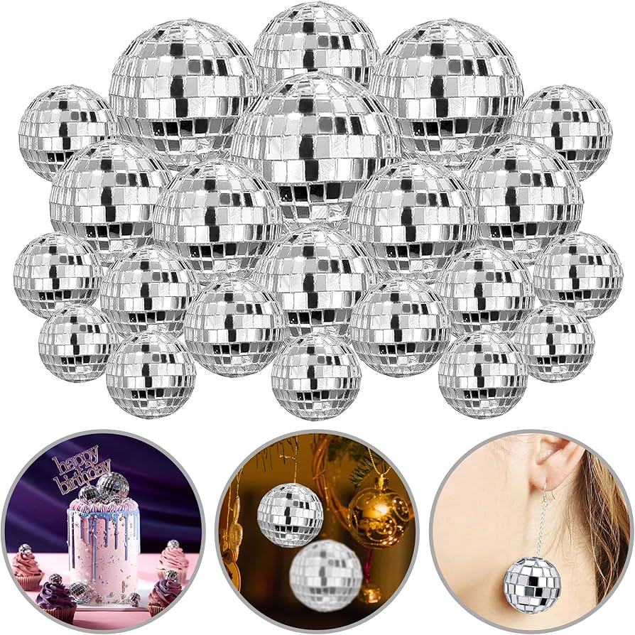 45 PCS 0.79 Inch 0.98 Inch 1.18 Inch 1.57 Inch 1.97 Inch 2.36 Inch Disco Ball Cake Decoration Orn... | Amazon (US)