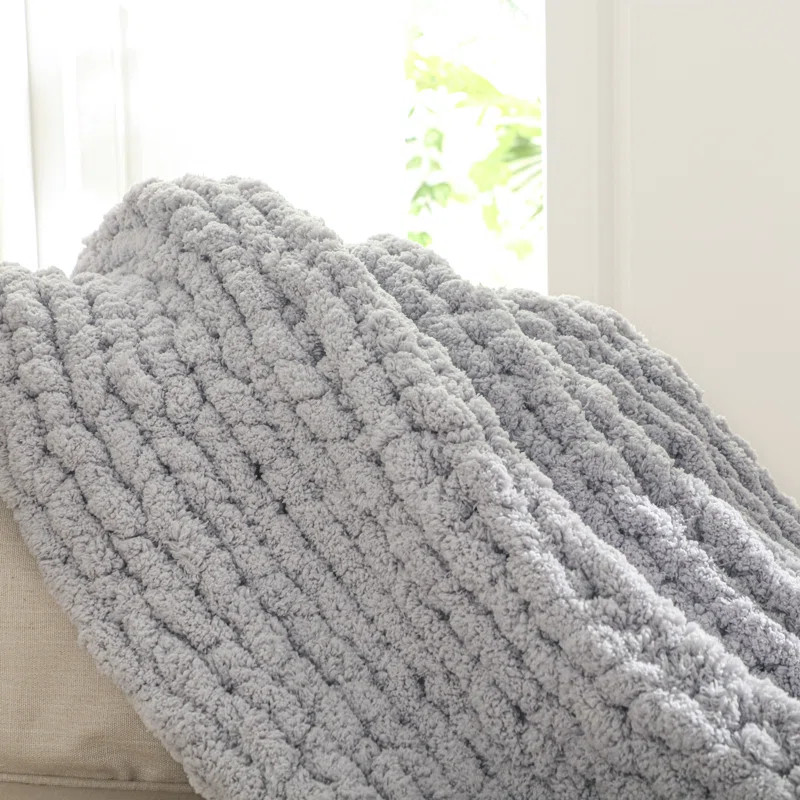 Chenille Chunky Knit Throw, Luxury Hand-Knitted Yarn Throw Blanket | Wayfair Professional