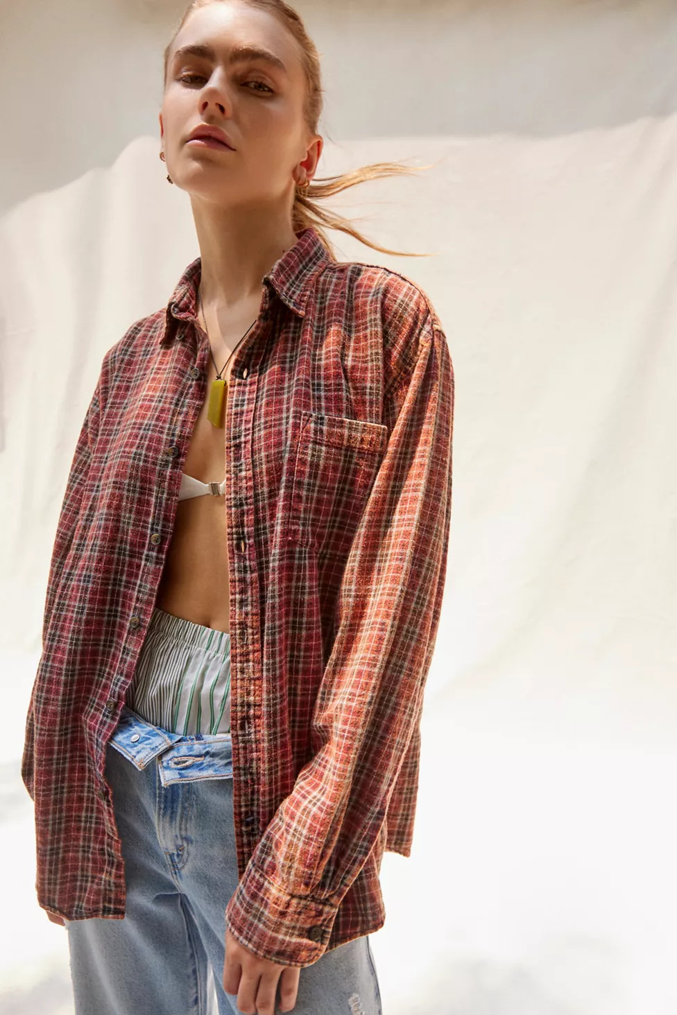 Urban Renewal Vintage Acid Wash Flannel Shirt | Urban Outfitters (US and RoW)