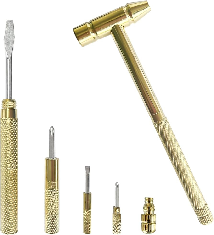 Mini-Hammer aus Messing mit Schraubendreher, Handwerkzeuge, multifunktional, 6-in-1, Juwelierhamm... | Amazon (DE)