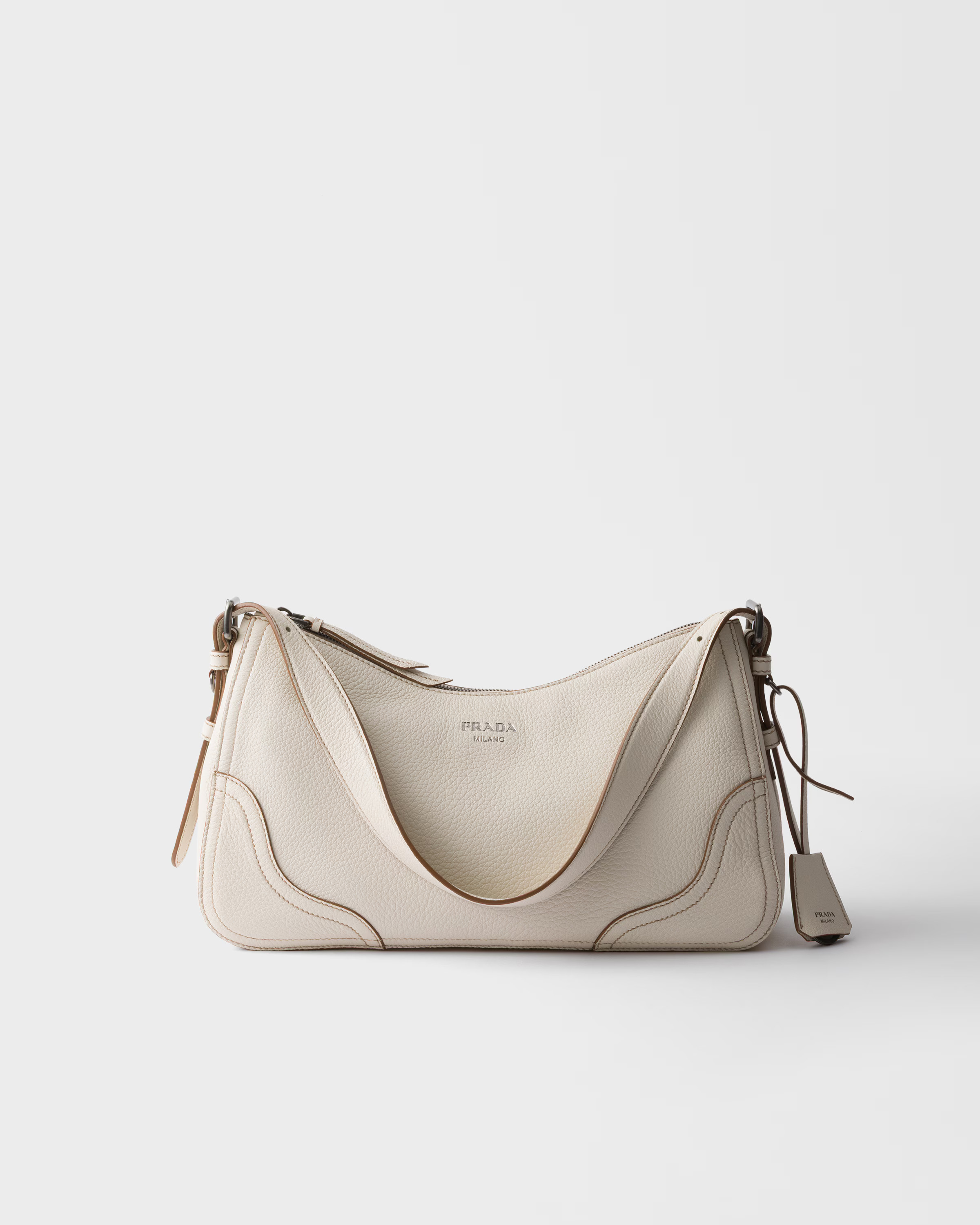 Chalk White Prada Aimèe Large Leather Shoulder Bag | PRADA | Prada INT