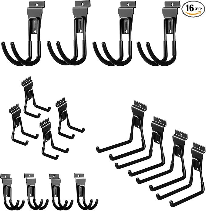 PYBTOOL 16-Pack Black Steel Slatwall Hooks and Hangers Assortment | Amazon (US)