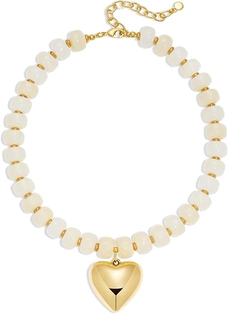 WOWORAMA Chunky Heart Necklaces for Women Colorful Resin Beaded Choker Necklace Gold Puffy Heart ... | Amazon (US)
