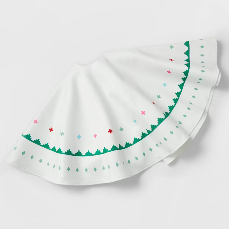 48" Scandi Pattern Printed Christmas Tree Skirt White/Green - Wondershop™ | Target