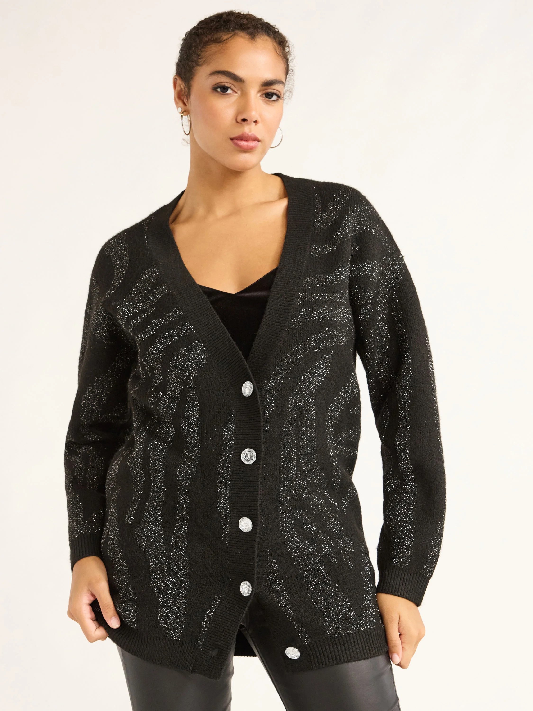 Sofia Jeans Women's Animal Print Lurex Boyfriend Cardigan, Lightweight, Sizes XS-XXXL | Walmart (US)