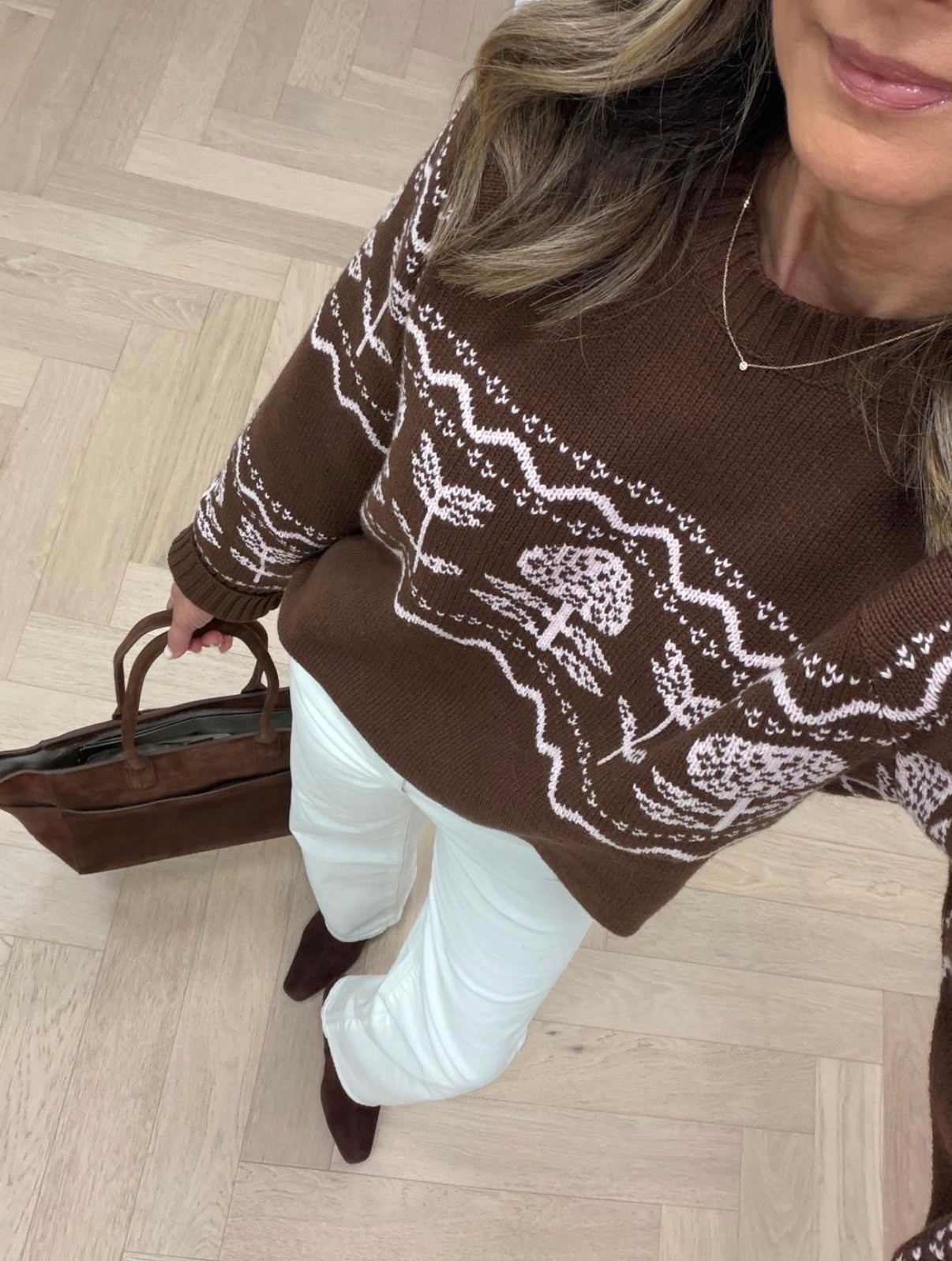 I’m 5’6
-white denim jeans TTS
-baby pink and chocolate brown sweater XS
-suede boots TTS

Effortless midlife style, comfortable outfit ideas, and timeless pieces you’ll wear on repeat.