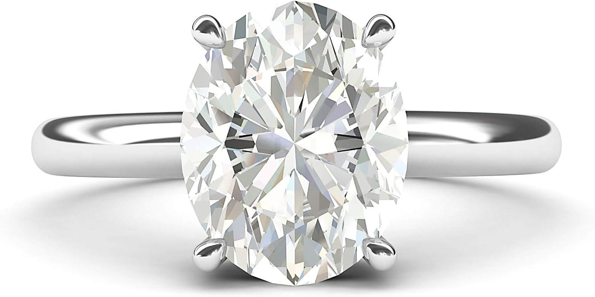 Sterling Silver 8x10mm Simulated Oval-Cut Diamond Engagement Ring Domed Band Promise Bridal Ring | Amazon (US)