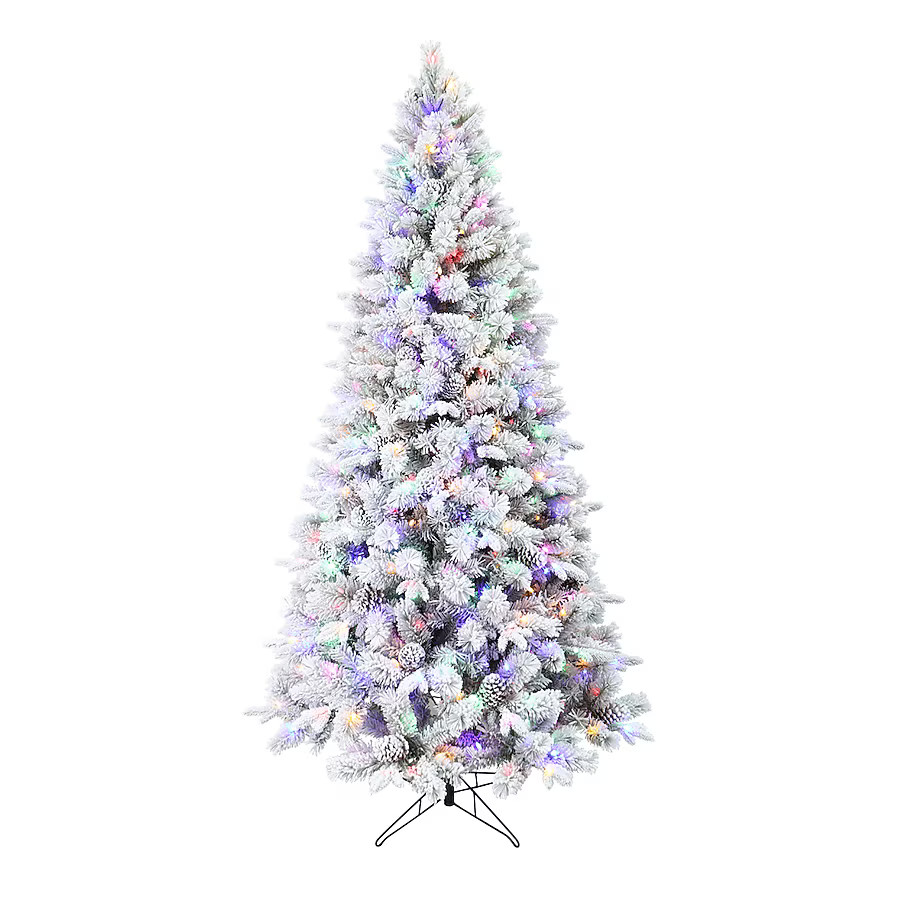 Holiday Living 7.5-ft Albany pine Pre-lit Flocked Artificial Christmas Tree with Multicolor LED L... | Lowe's