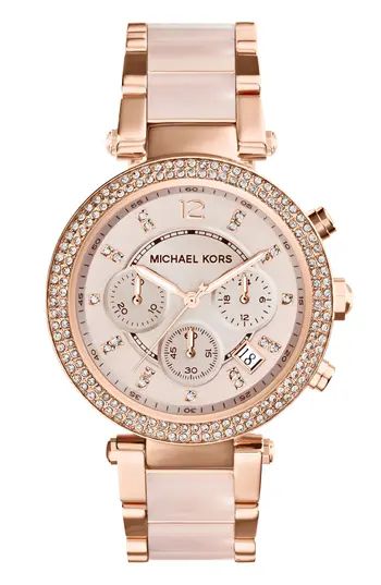 Women's Michael Kors 'Parker' Blush Acetate Link Chronograph Watch, 39Mm | Nordstrom