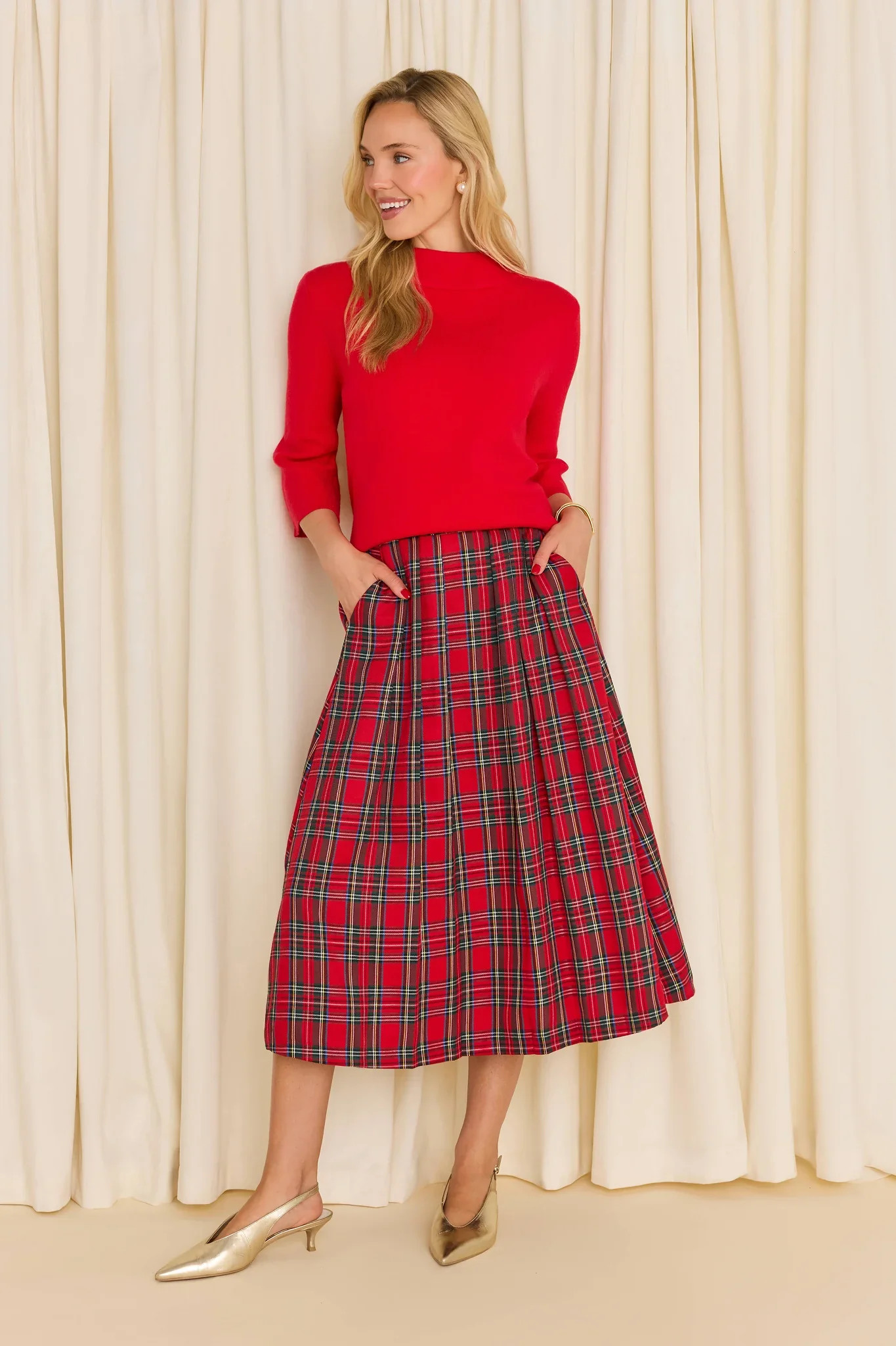 Faith Red Plaid Midi Skirt | Avara