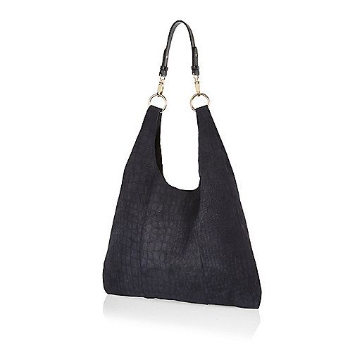 Navy suede slouchy triangle bag | River Island (US)