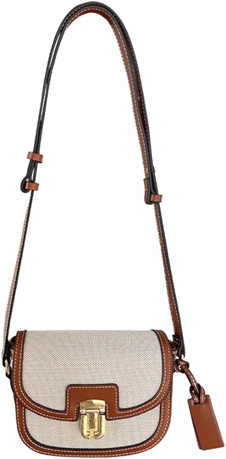 Women Leather Saddle Bag Adjustable Strap Retro Crossbody Bag Versatile Trendy Satchel Bag Metal ... | Amazon (US)