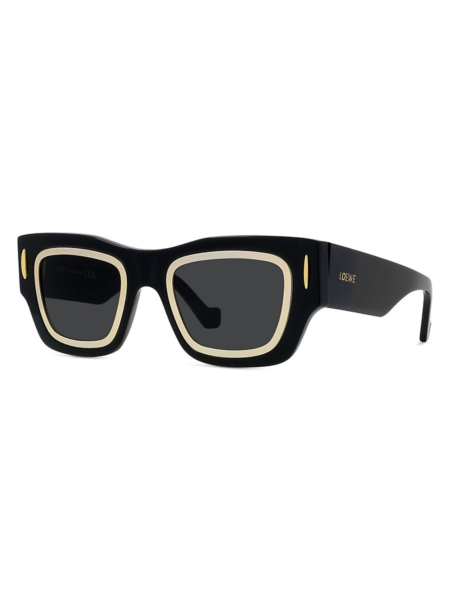 Men's Signature 54MM Square Sunglasses - Shiny Black Smoke | Saks Fifth Avenue