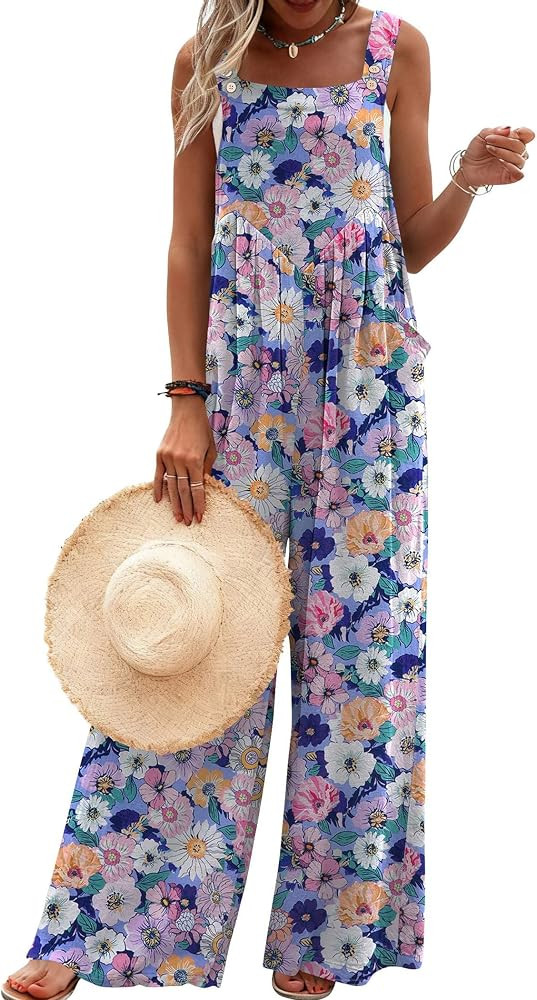 Ekouaer Women's Casual Overalls Loose Wide Leg Jumpsuits Summer Boho Floral Printed Baggy Rompers... | Amazon (US)