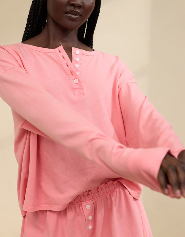 Aerie Cotton Mix Henley Long Sleeve Shirt | Aerie