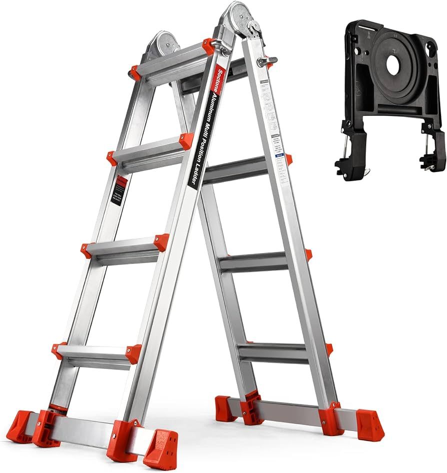 Soctone Ladder, A Frame 4 Step Ladder Extension Ladder, 17 Ft Multi Position Ladder & Removable T... | Amazon (US)