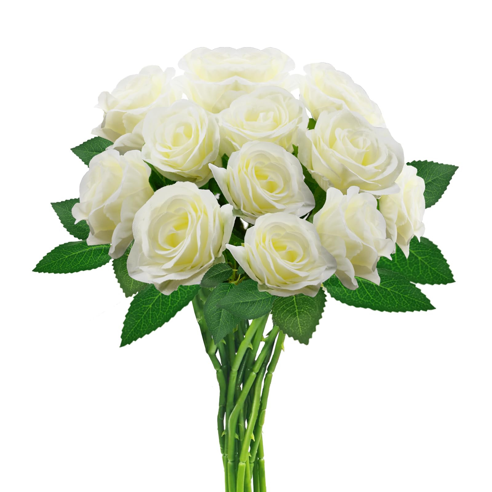White Artificial Roses with Long Stems, 24Pcs Realistic Roses Artificial Flowers, Faux Roses | Bulk Fake Flowers for Home Decor, Wedding Party Table Centerpieces, DIY Bouquet (White 24pcs) | Amazon (US)