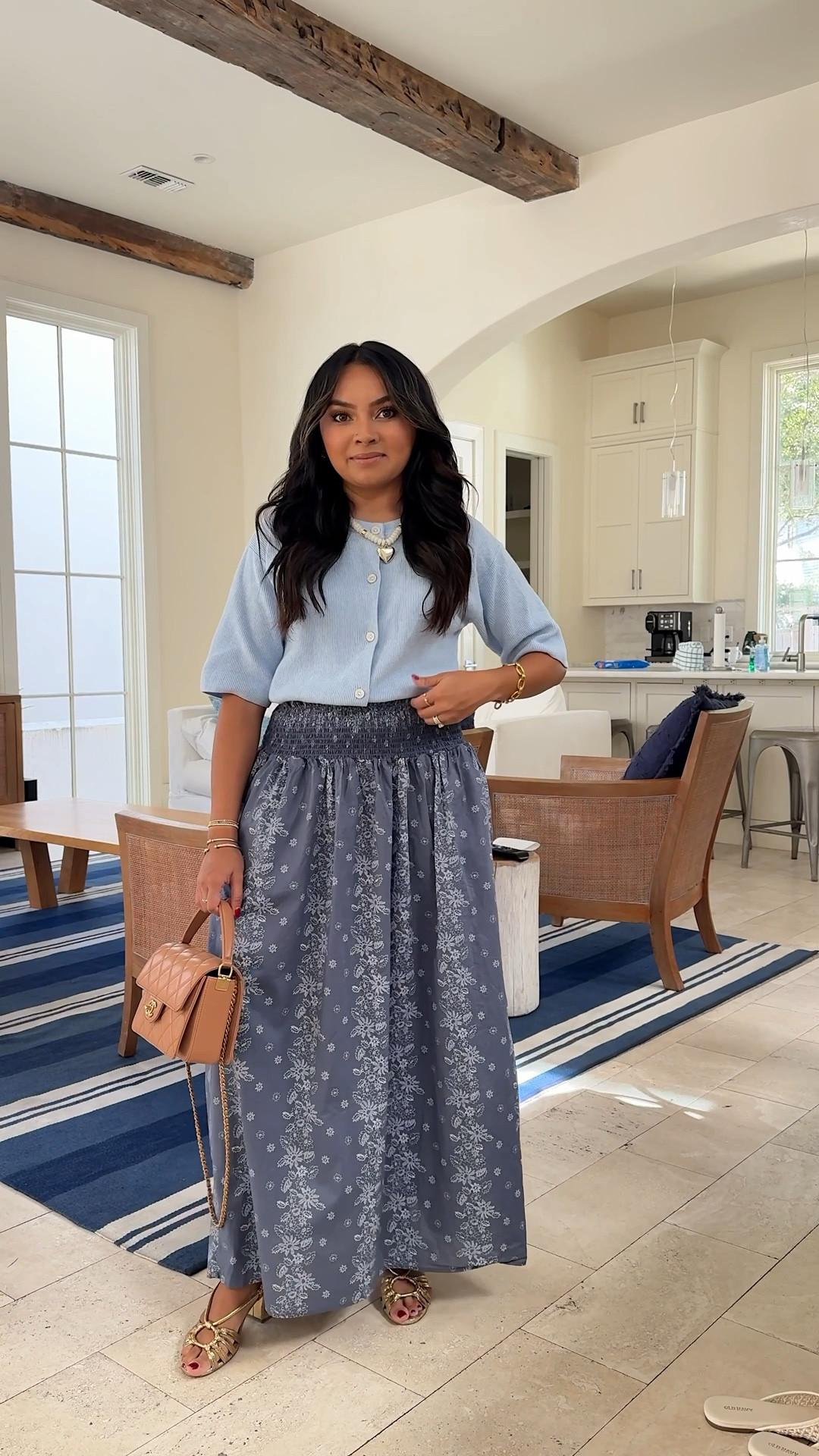 Blue sweater size xxs TTS 
Blue skirt size xs TTS 
Gold sandals size 4 which is a size 5 in this brand TTS 

#LTKFindsUnder50 #LTKPetite #LTKStyleTip