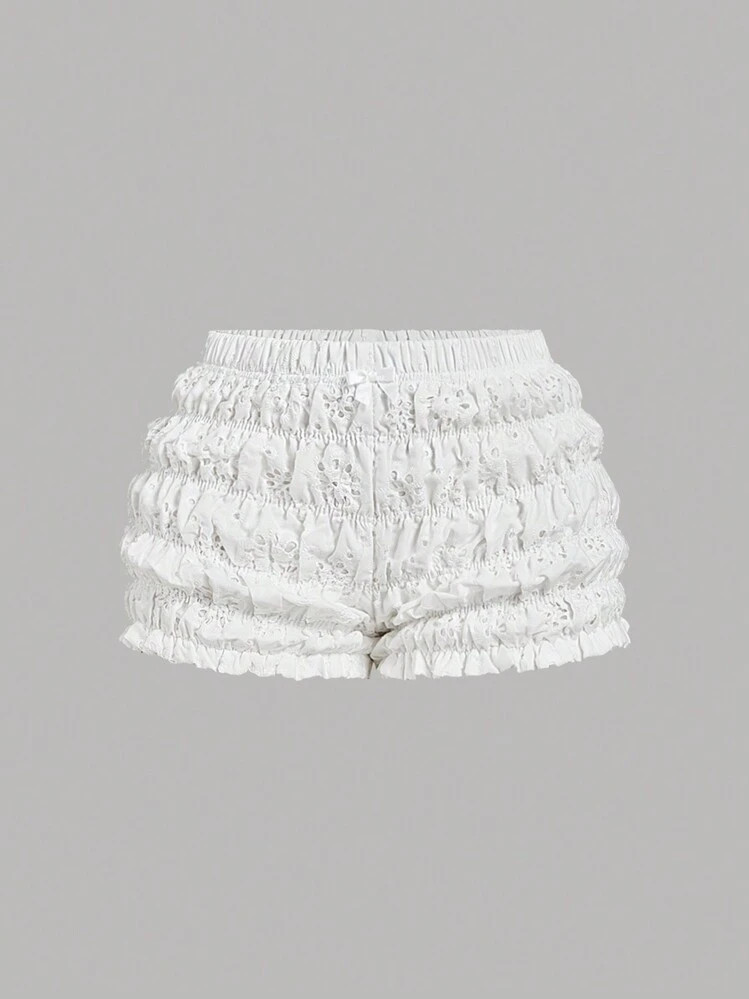 SHEIN MOD Summer Cute Bow Ruffled Hem Super Mini Shorts For Women, Beach/Vacation,Going Out,Western Wear Women,Vacation Outfits Woman,Summer Outfits For Women | SHEIN