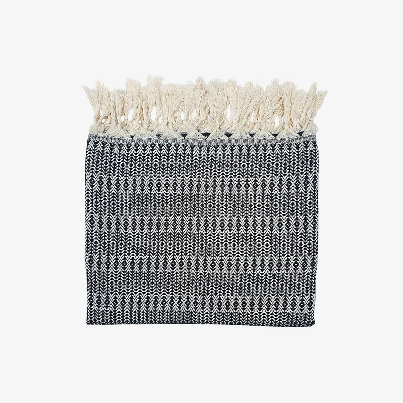Nora Cotton Reversible Throw, Anthracite on Natural | Fy! (UK)