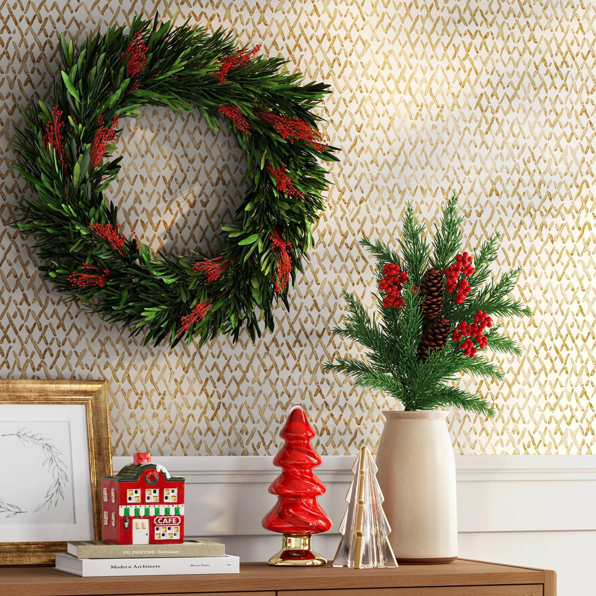 Christmas Earthenware Painted Decorative LED House Red - Threshold™ | Target