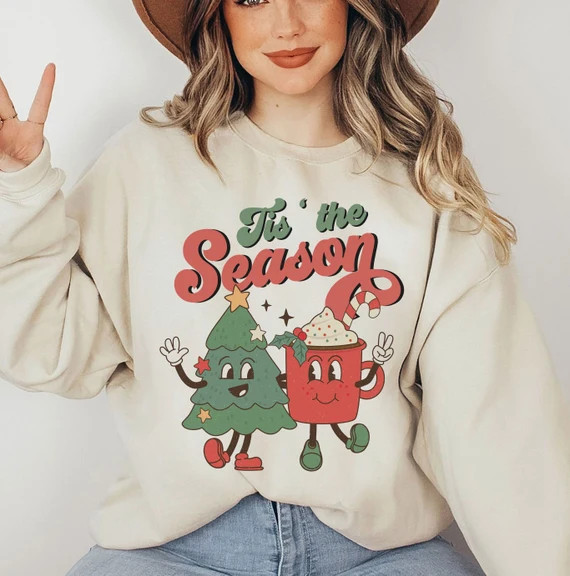 Tis the season Christmas sweatshirt, cute chritmas sweatshirt, Christmas sweatshirt, retro Christ... | Etsy (US)