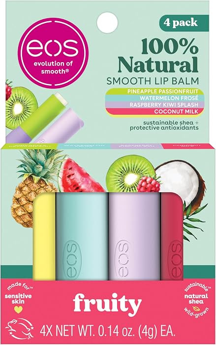 eos 100% Natural Lip Balms- Coconut Milk, Pineapple Passionfruit, Watermelon Fros\u00e9 & Raspber... | Amazon (US)