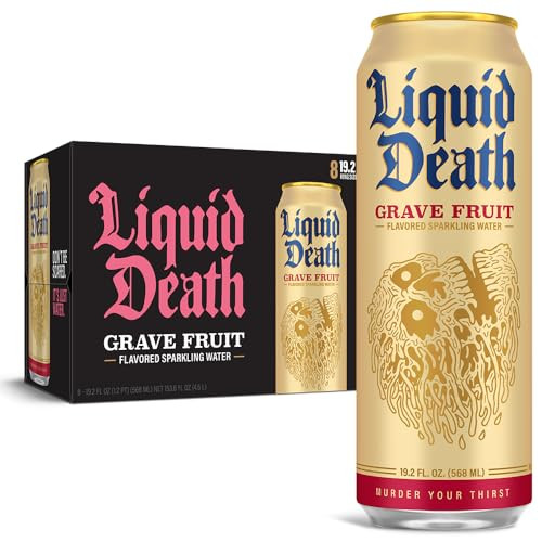 Liquid Death, Grave Fruit Sparkling Water, 8-Pack (King Size 19.2oz Cans), Grapefruit Flavored Sparkling Beverage Sweetened With Real Agave, Low Calorie & Low Sugar | Amazon (US)