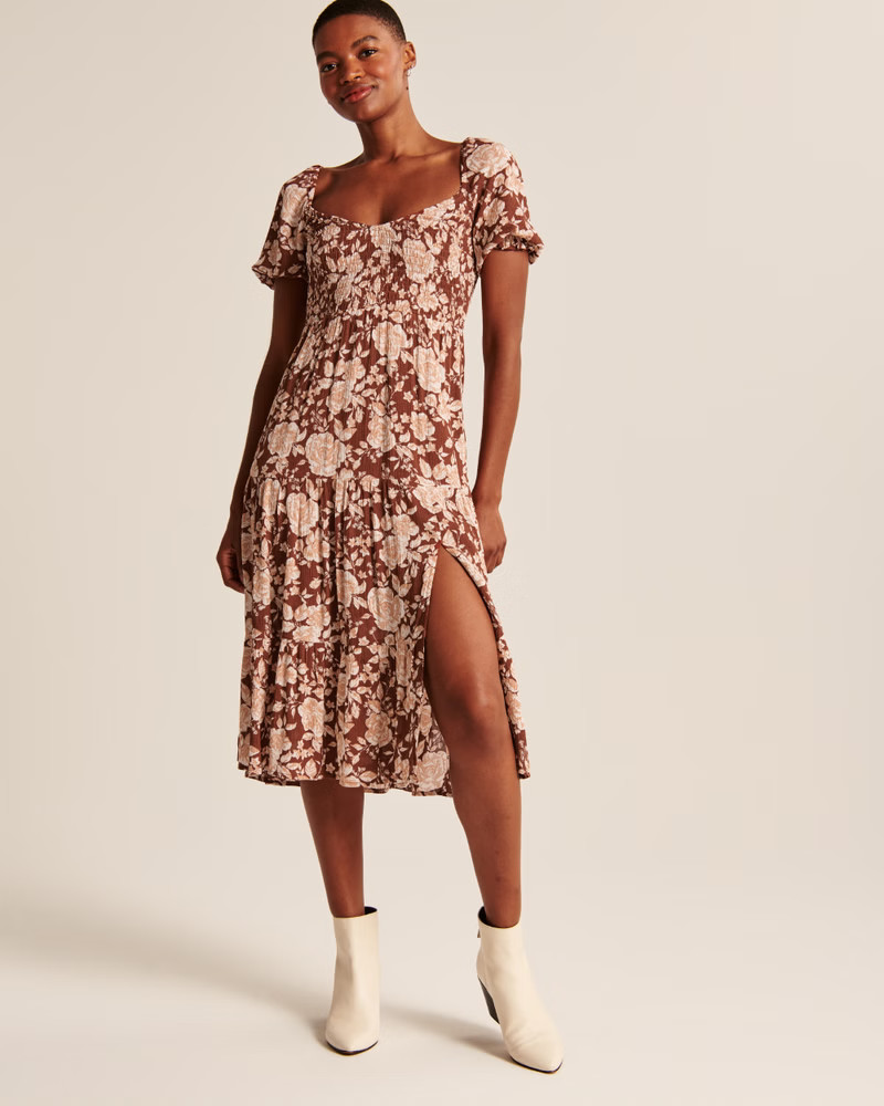 Short-Sleeve Smocked Midi Dress | Abercrombie & Fitch (US)