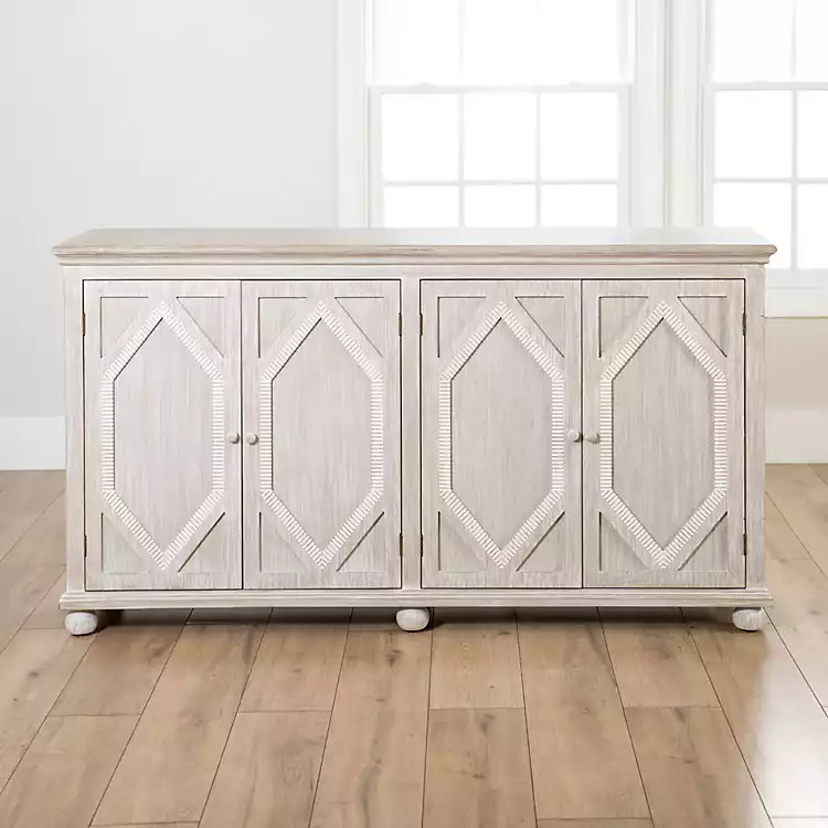 New! Alana Whitewashed 4-Door Cabinet | Kirkland's Home