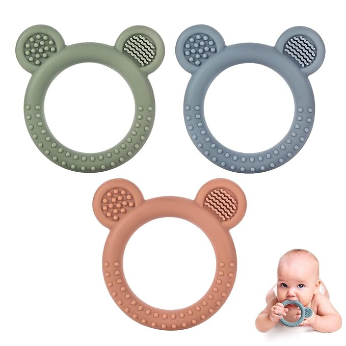 Baby Teething Toys Set of 3, Teethers for Babies 3-6 6-12 Months, BPA Free Soft and Textured Bear... | Amazon (US)