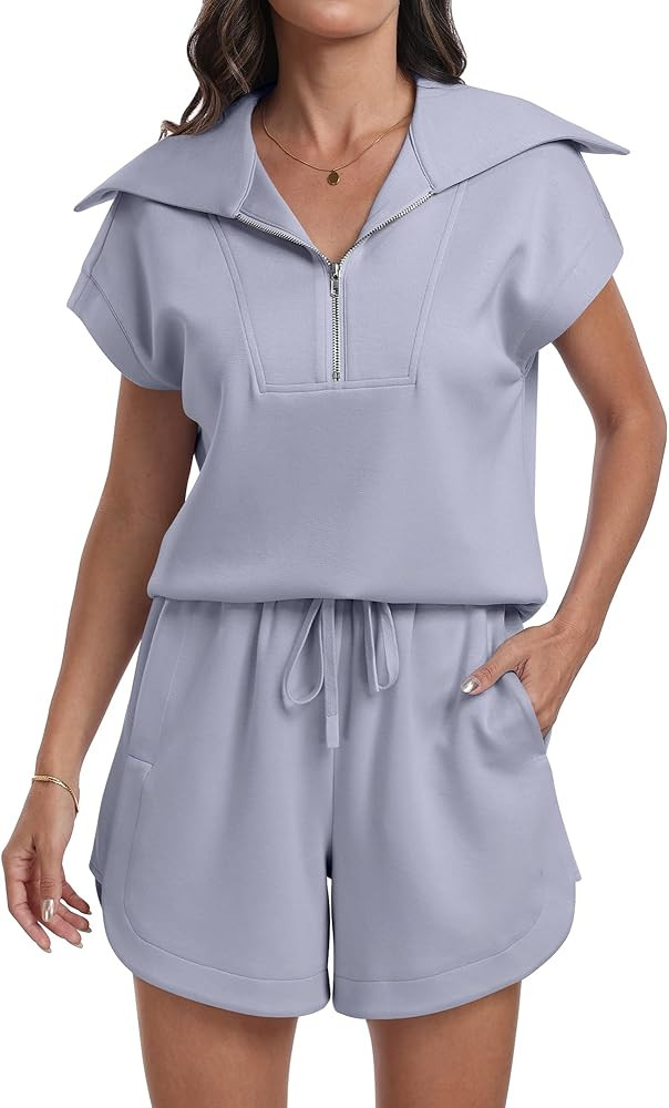 ANRABESS Two Piece Sets for Women Summer Half Zip Short Set Sweatsuit 2 Piece Outfits Sweat Loung... | Amazon (US)
