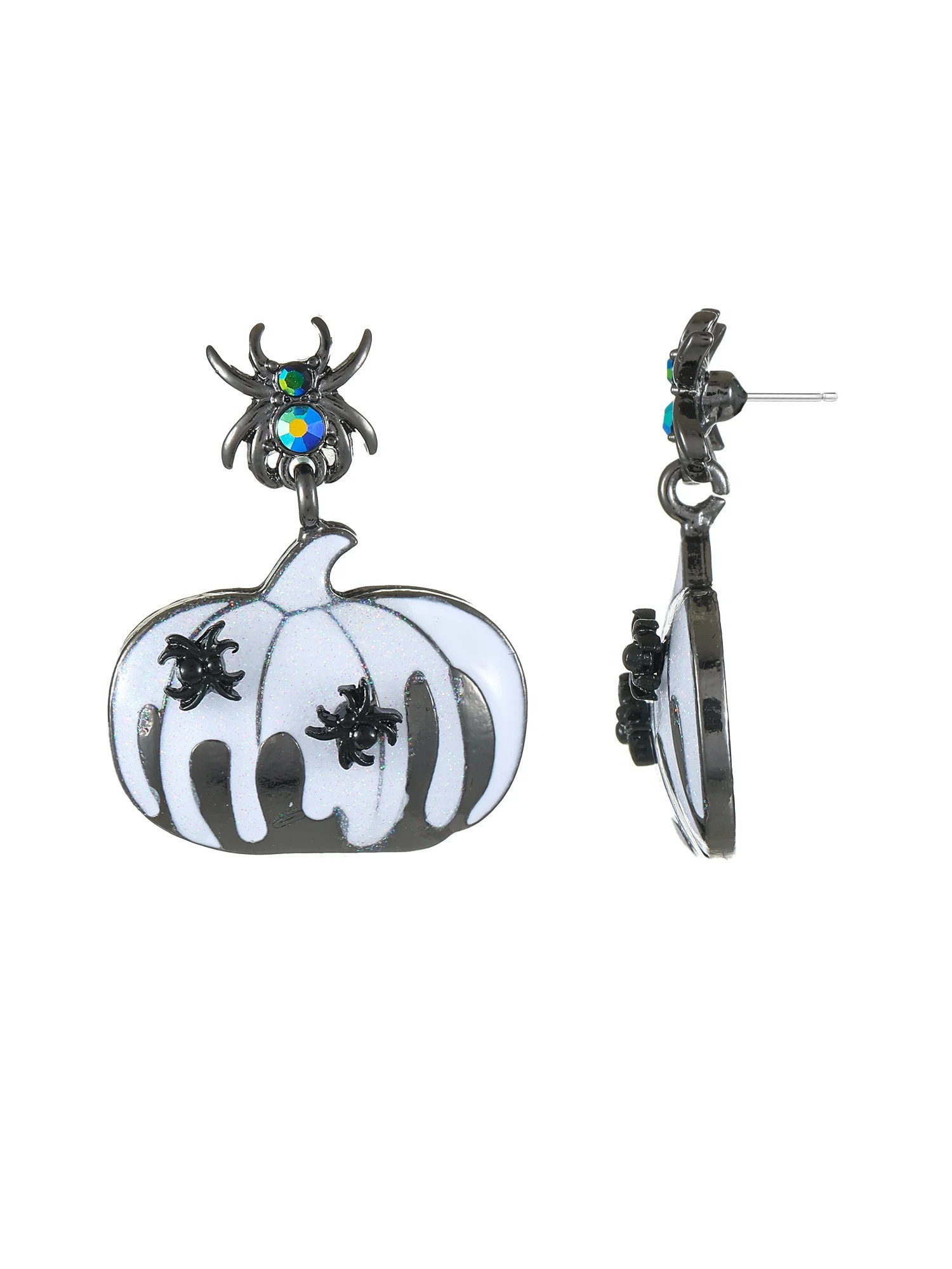 Way to Celebrate Halloween Black & White Pumpkin Earring with Spiders, 1 Pair, Female - Walmart.c... | Walmart (US)