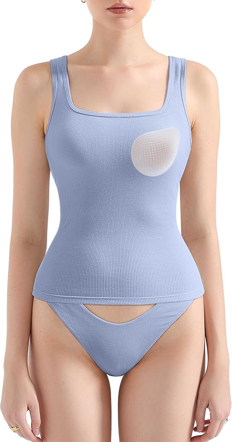 SUUKSESS Women Cotton Rib Squre Neck Tops Sleeveless Summer Padded Basic Tank Top | Amazon (US)