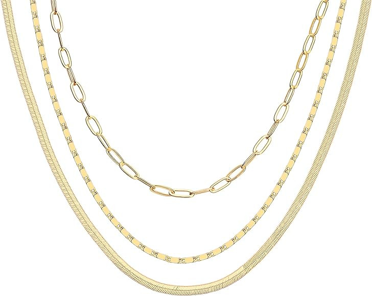 PAVOI 14K Gold Plated Dainty Layering Necklaces for Women | Snake Chain, Curb Link, Paperclip Lay... | Amazon (US)