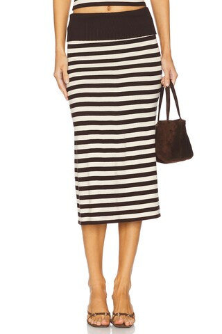 Frankies Bikinis X Bella Hadid Tucker Midi Skirt in Cowboy Stripe from Revolve.com | Revolve Clothing (Global)
