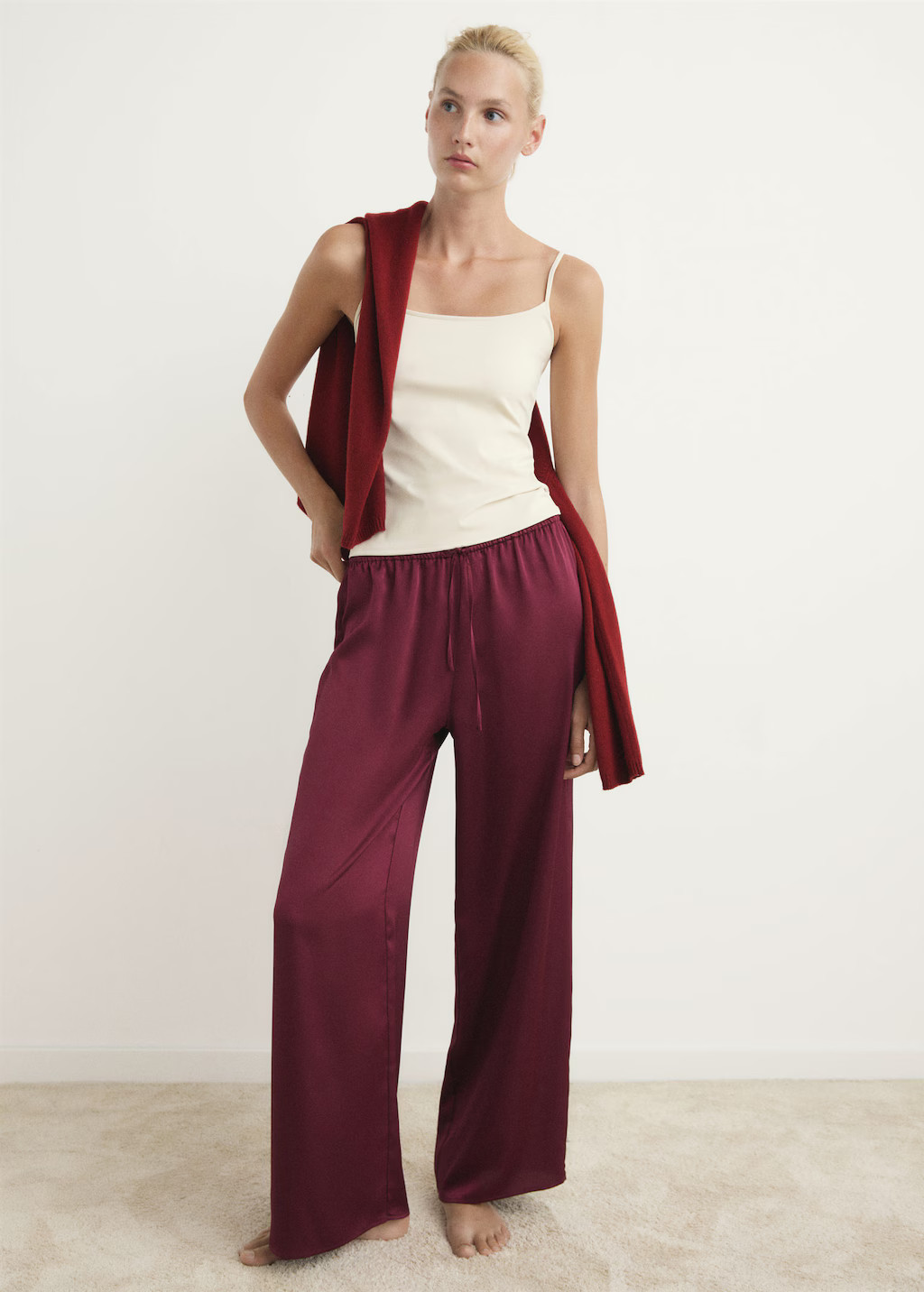 Satin long pants red - Woman - M - MANGO | Mango (US/MX/AU)