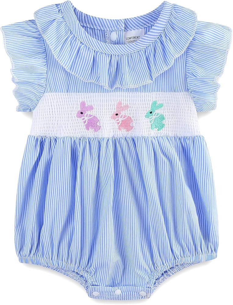 Easter Outfit Baby Girl Infant Bunny Smocked Onesie Romper Short Sleeve Summer Plaid Clothes for ... | Amazon (US)