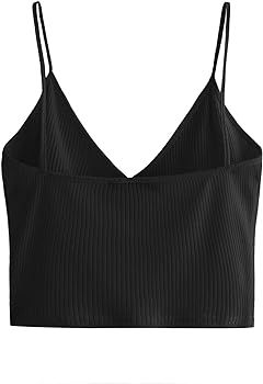 Women's Casual V Neck Sleeveless Ribbed Knit Cami Crop Top | Amazon (US)