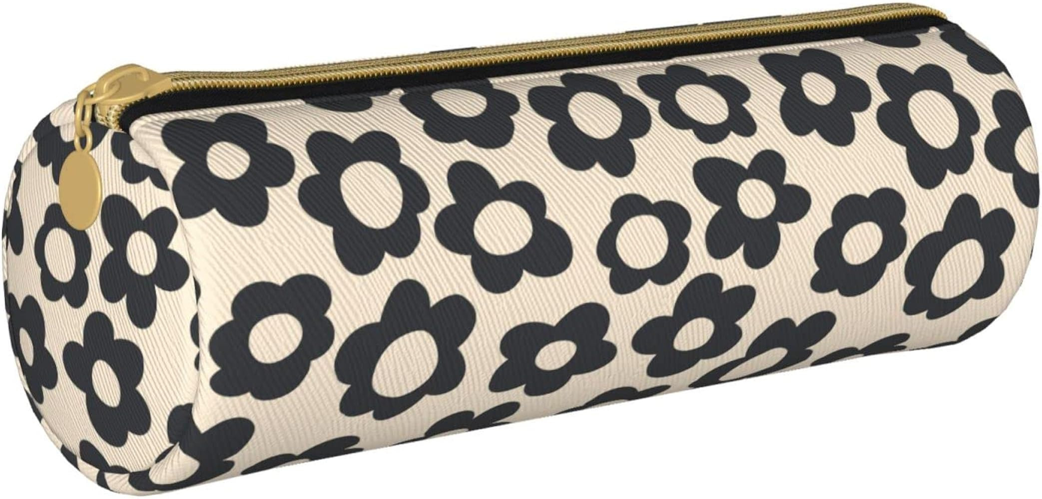 Vintage Groovy Flowers Leather Cylinder Pencil Case - Pencil Pouch Medium Capacity Stationery Pouch  | Amazon (US)
