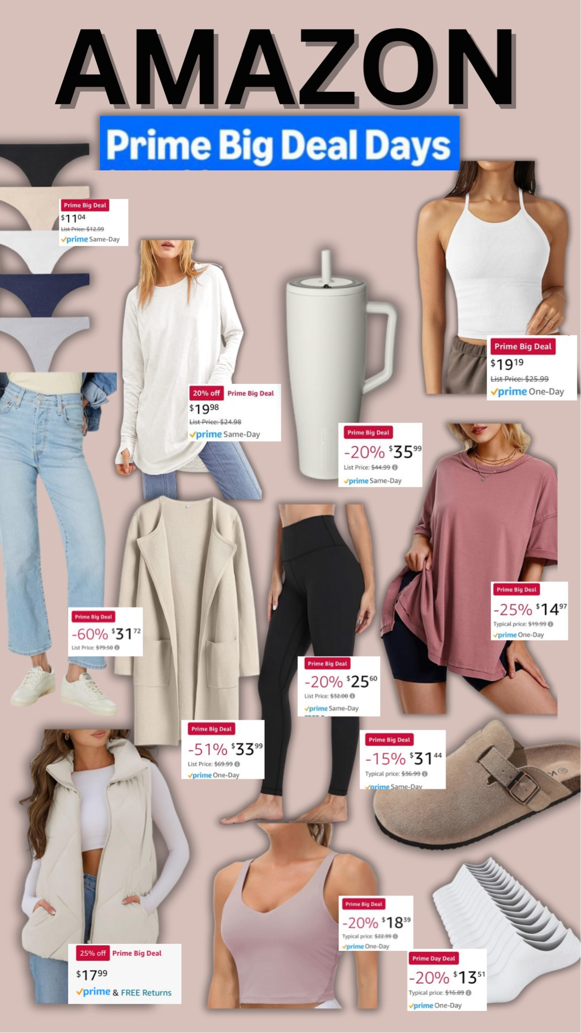 Amazon Prime Big Deals Days are here. I found some of my favorite Prime items on sale! Jeans, tees, cardigan, leggings, sport tank, no show socks, puffer vest, underwear, and this Brumate!

#LTKxPrimeDay #LTKActive #LTKSaleAlert