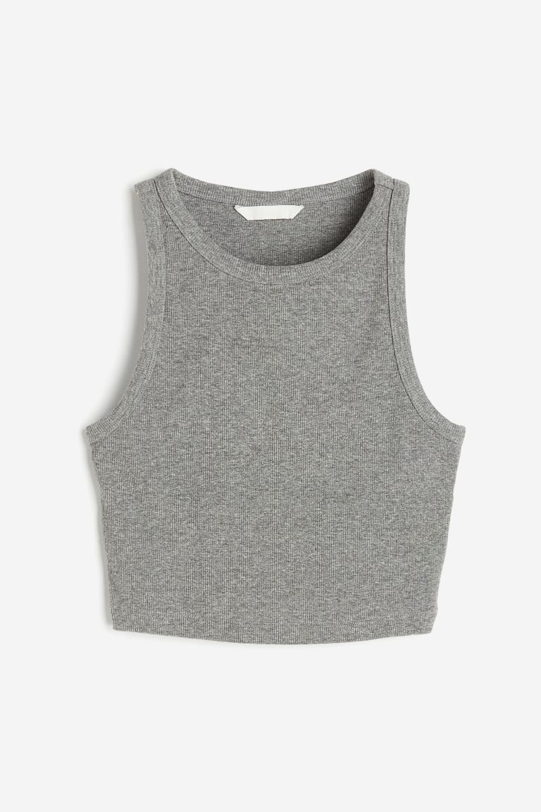 Crop Tank Top - Gray melange - Ladies | H&M US | H&M (US + CA)