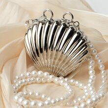 Mini Silver Metal Shell Bag With Pearl Strap Evening Bag Crossbody Bag For Women | SHEIN