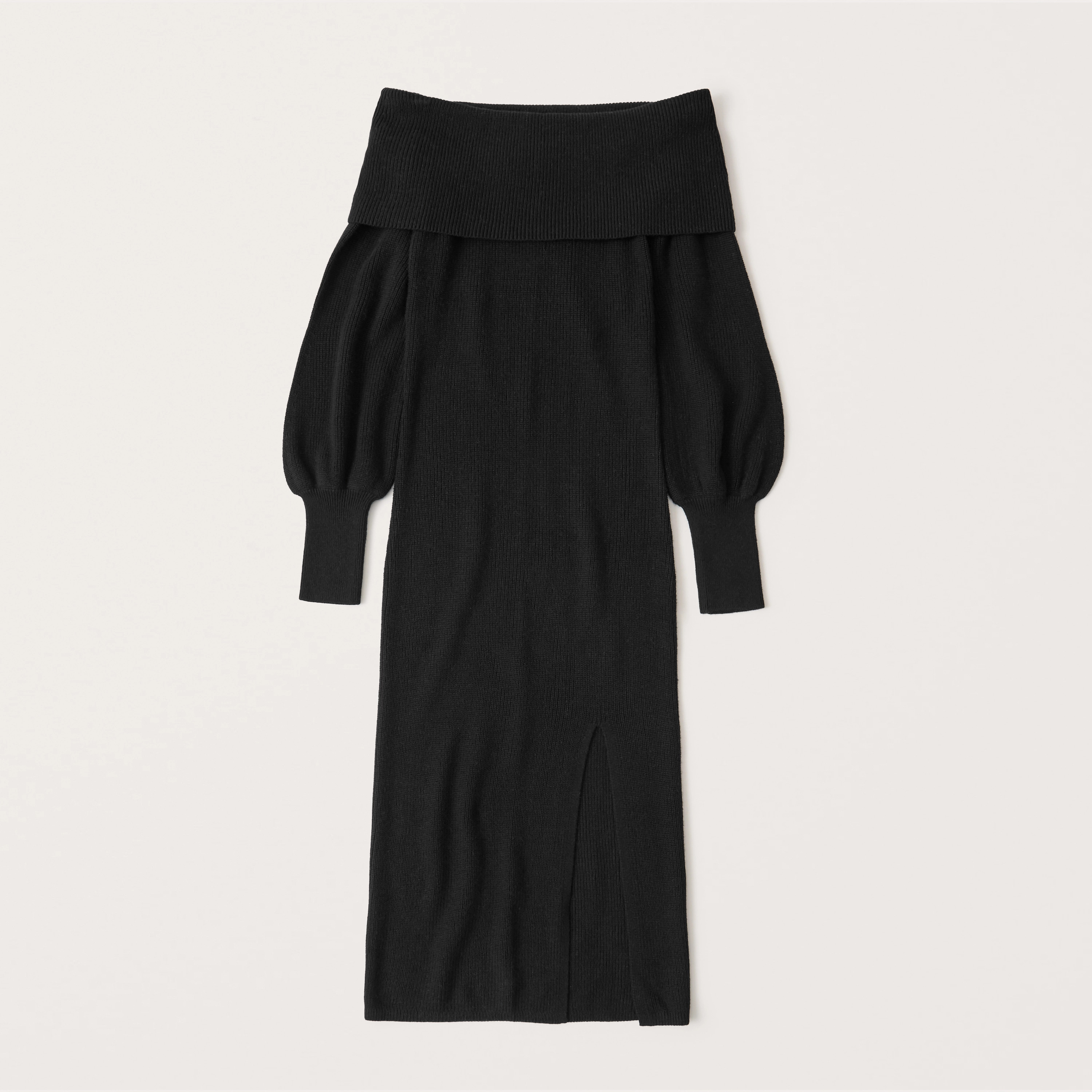Off-The-Shoulder Ribbed Midi Dress | Abercrombie & Fitch (US)