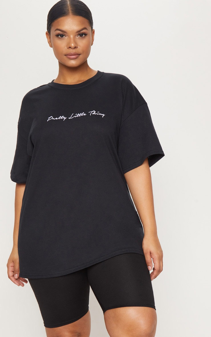 PRETTYLITTLETHING Plus Black Graphic Front T-Shirt | PrettyLittleThing US