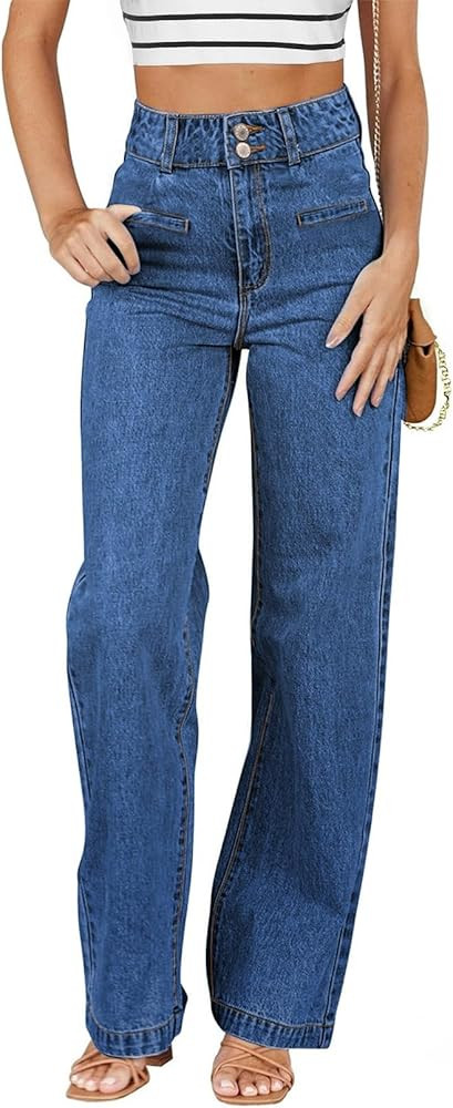 Sidefeel Women's Jeans High Waisted Straight Leg Stretchy Jeans Trendy Welt Pockets Loose Wide Le... | Amazon (US)