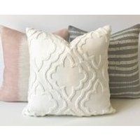 Light ivory white tile floral medallion embroidered geometric trellis decorative pillow cover | Etsy (US)