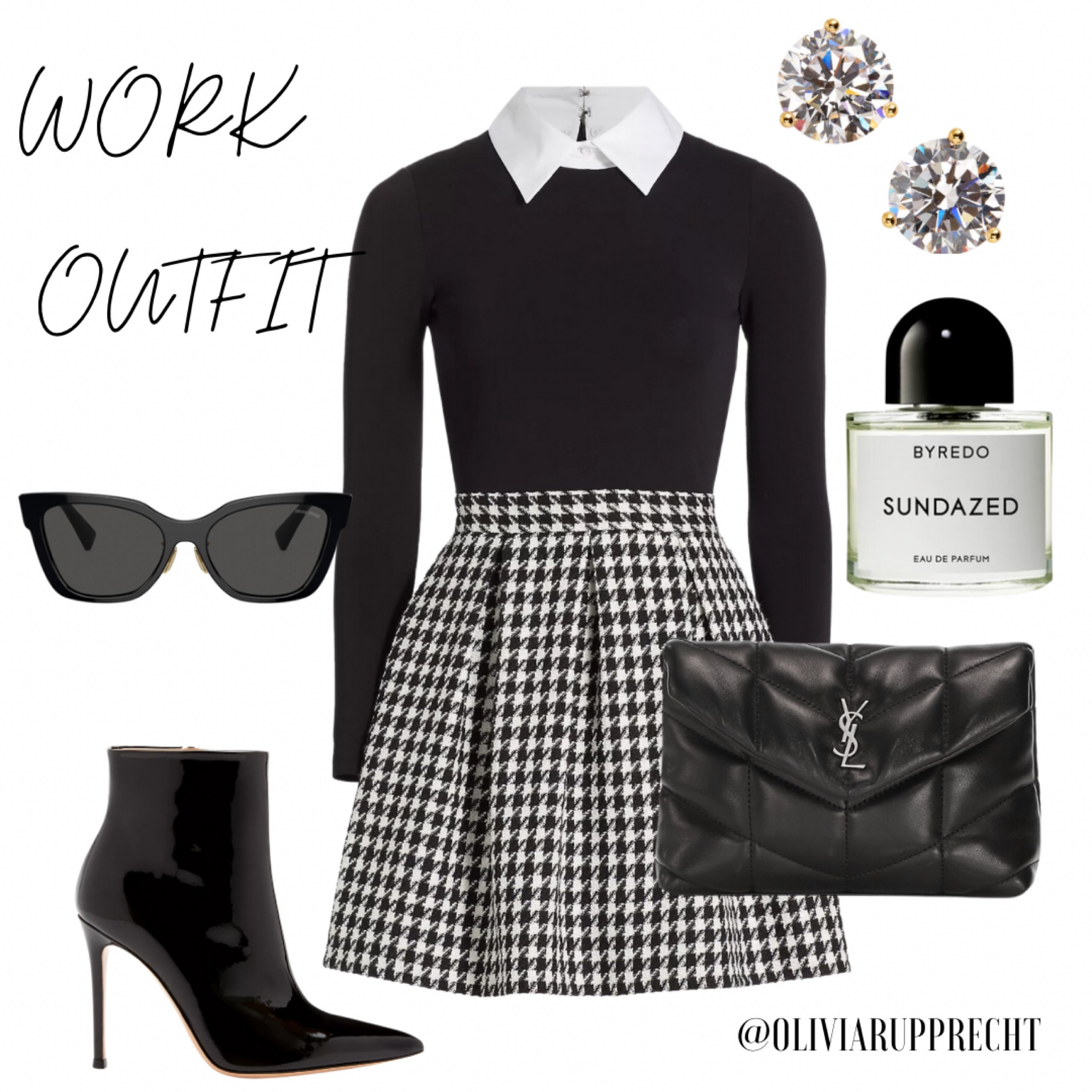 Work outfit | heels | shoes | black | white | perfume | sunglasses | purse | ysl | bag | earrings | dress | style | fashion | clothes | 

#LTKstyletip #LTKworkwear #LTKtravel
