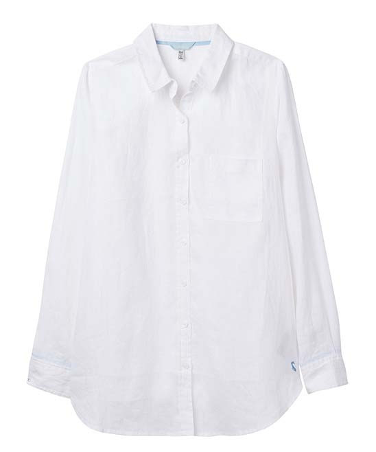 Joules Women's Button Down Shirts WHITEBLUE - White Jeanne Linen Curved-Hem Button-Up | Zulily