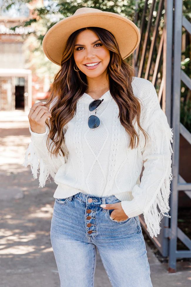 Specific Interest Cream Fringe Sweater FINAL SALE | The Pink Lily Boutique